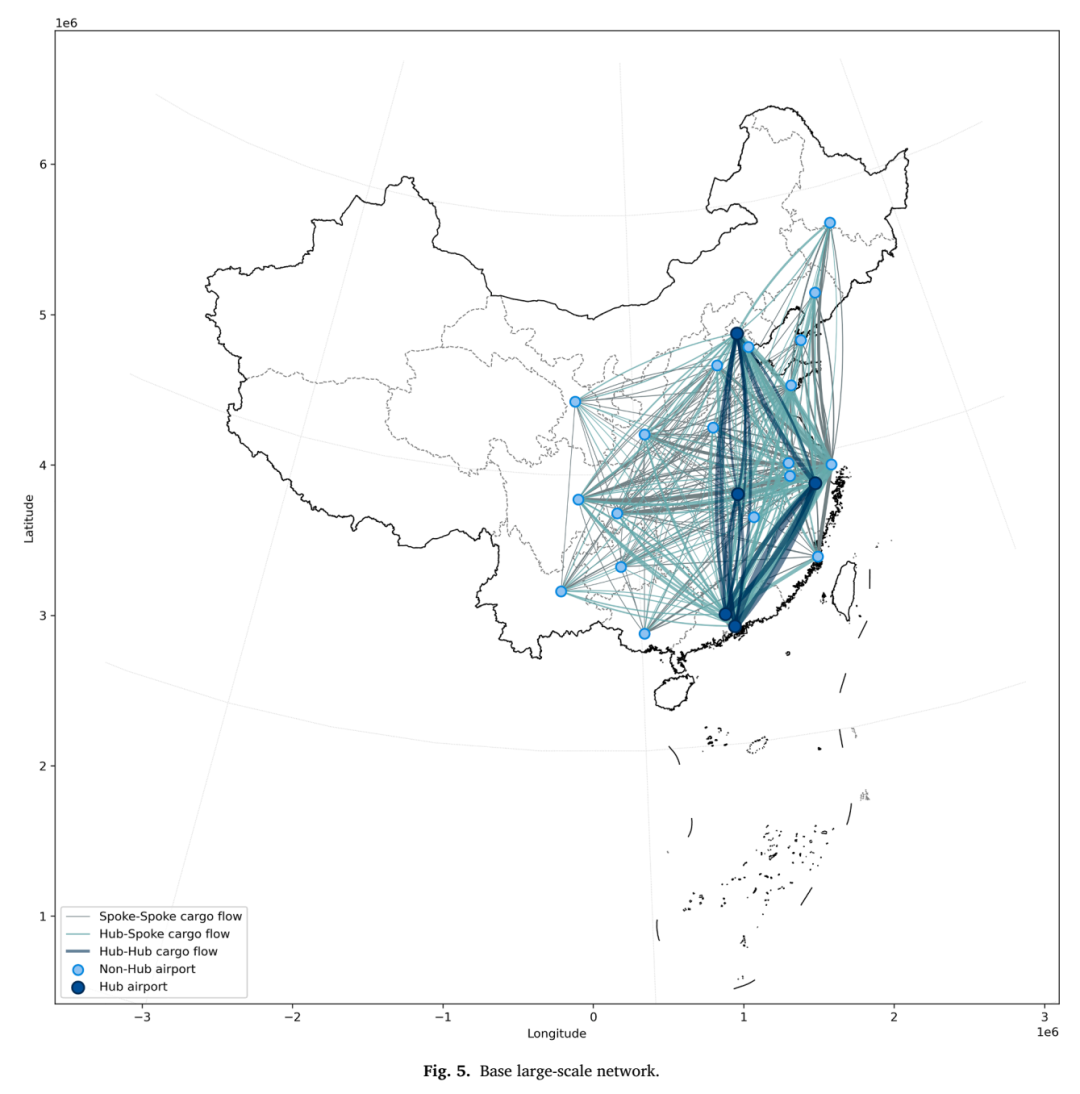 中国大规模航空货运基础网络,展示货运节点、需求分布和腹舱资源。