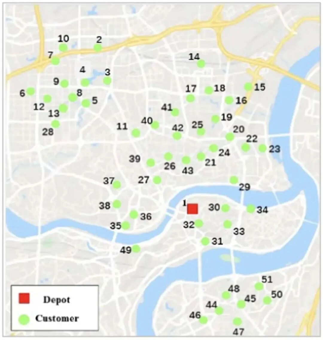 图4 仓库与客户空间分布（取自 Fig.8）