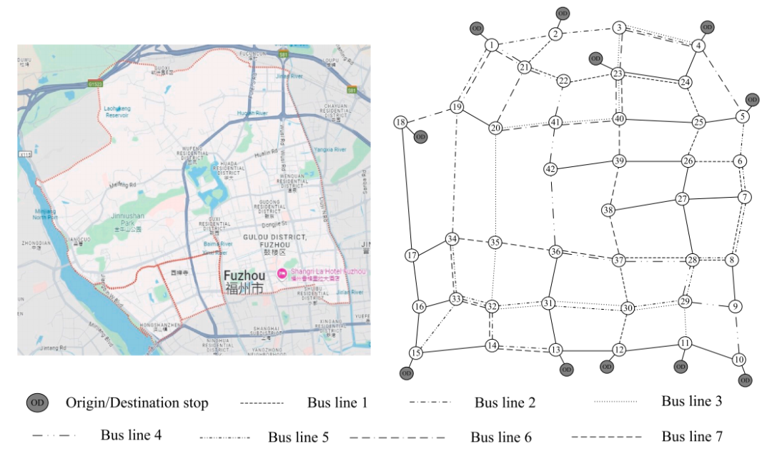 图9 福州鼓楼区路网及公交线路（取自Fig.9）